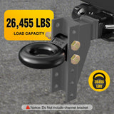 Heavy Duty Pintle Hitch Lunette Ring Tow Eye,3 Inch ID, 26,455 lbs（12T） Capacity,Black Powdercoat,Trailers and Towing Accessories