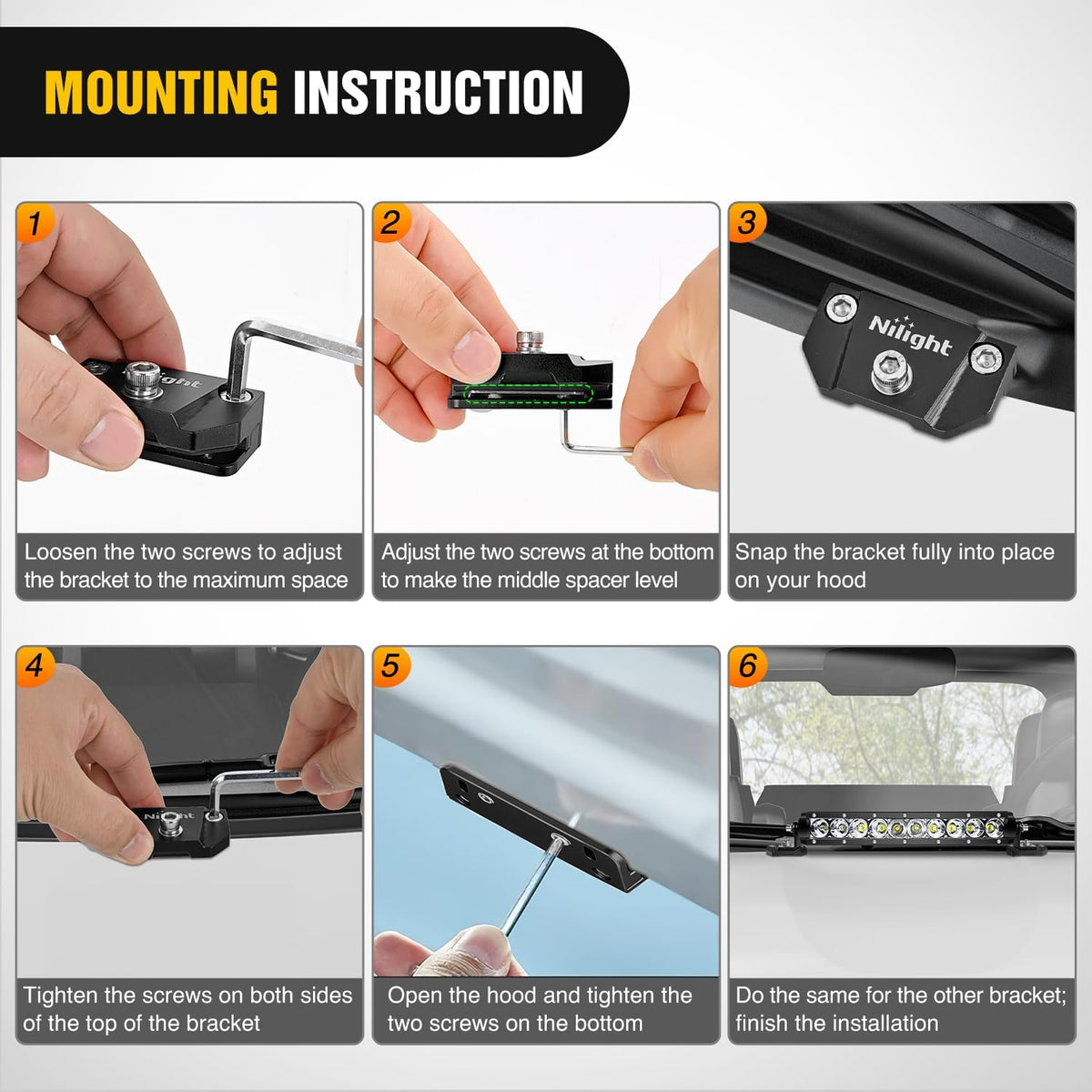 LED Light Bar Mounting Bracket 2PCS Universal Adjustable Pillar Hood Work Lamp Mount Clamp Holder for Off-Road Truck SUV, Black