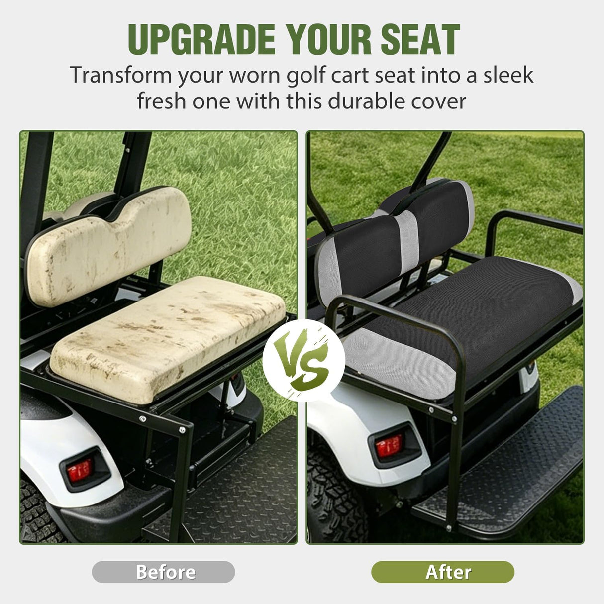 Golf Cart Seat Covers 2PCS Grey Black EZGO TXT RXV Club Car DS | Breathable Sandwich Mesh Sun Scratch Resistant Washable No Staple Fits 1994-2013 EZGO TXT RXV and 2000-2026 Club Car DS