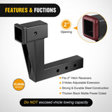 Trailer Hitch Extension Riser for 2 Inch Receiver with 8 Inch Rise or Drop with Bolt Nut Clip 10,000 lbs Capacity Adjustable Extend 4.7 Inch 6.7 Inch 8.6 Inch Length Black Coated for Class I-VI Receivers