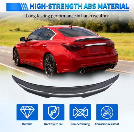 Spoiler Fit for Infiniti Q50 4 Door Sedan 2014 2015 2016 2017 2018 2019 2020 2021 2022 2023 2024 Spoilers for Cars Rear Spoiler Wing ABS Rear Trunk Lip Accessories, Carbon Fiber Pattern Black