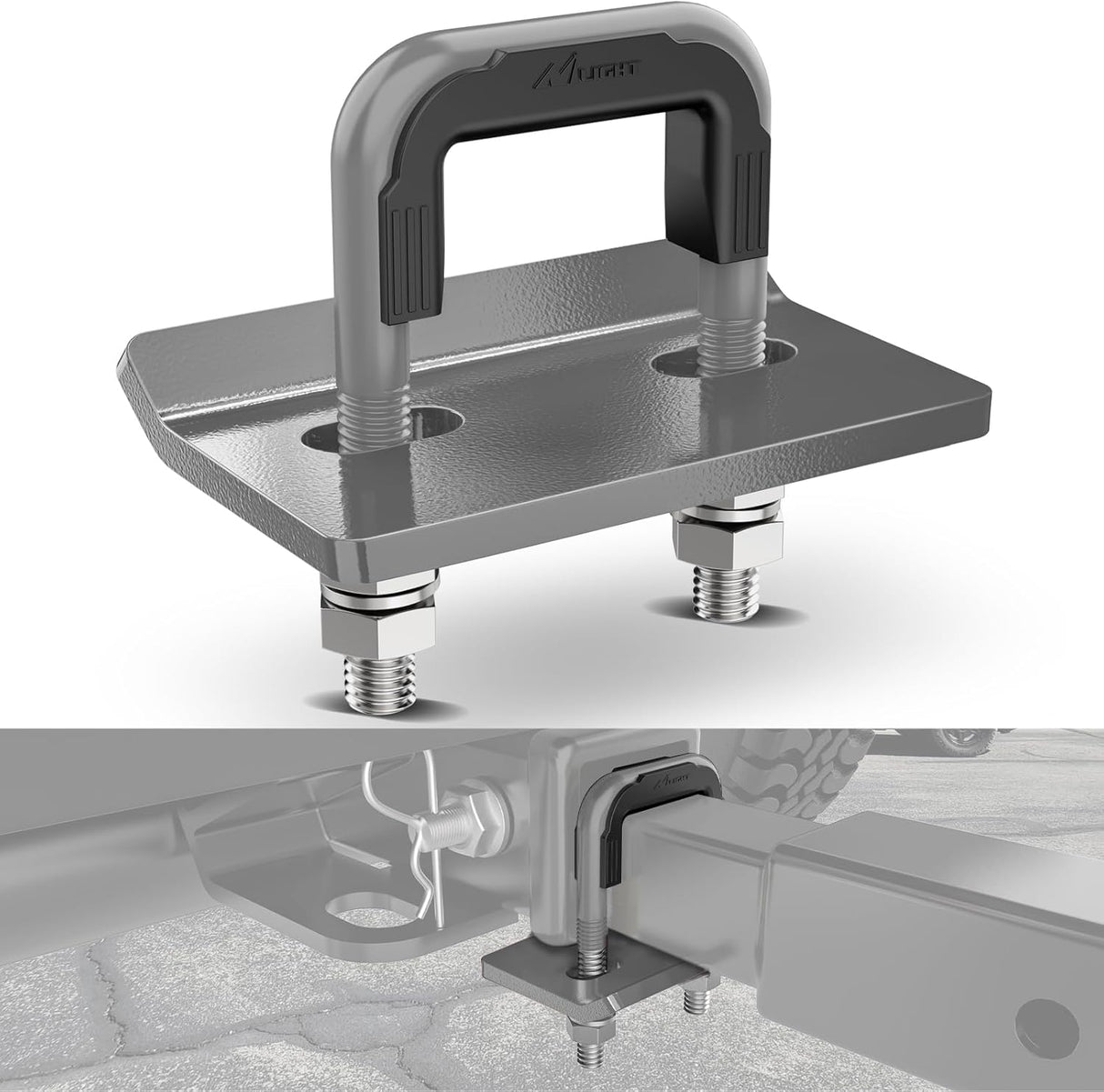 Trailer Hitch Tightener for 2 Inch Trailers Hitches Mount Anti Rattle Heavy Duty Steel with Rubber Cover Grey U Bolt Glossy Coating Plate Electrophoresis Anti-Rust Triple Protective