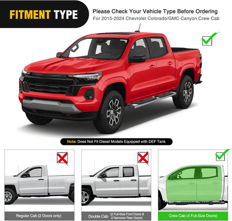 Running Boards for 2015 2016 2017 2018 2019 2020 2021 2022 2023 2024 2025 Chevrolet Colorado/GMC Canyon Crew Cab 4 Full Size Doors 6 Inch Stainless Steel Bolt-on Side Step Nerf Bars