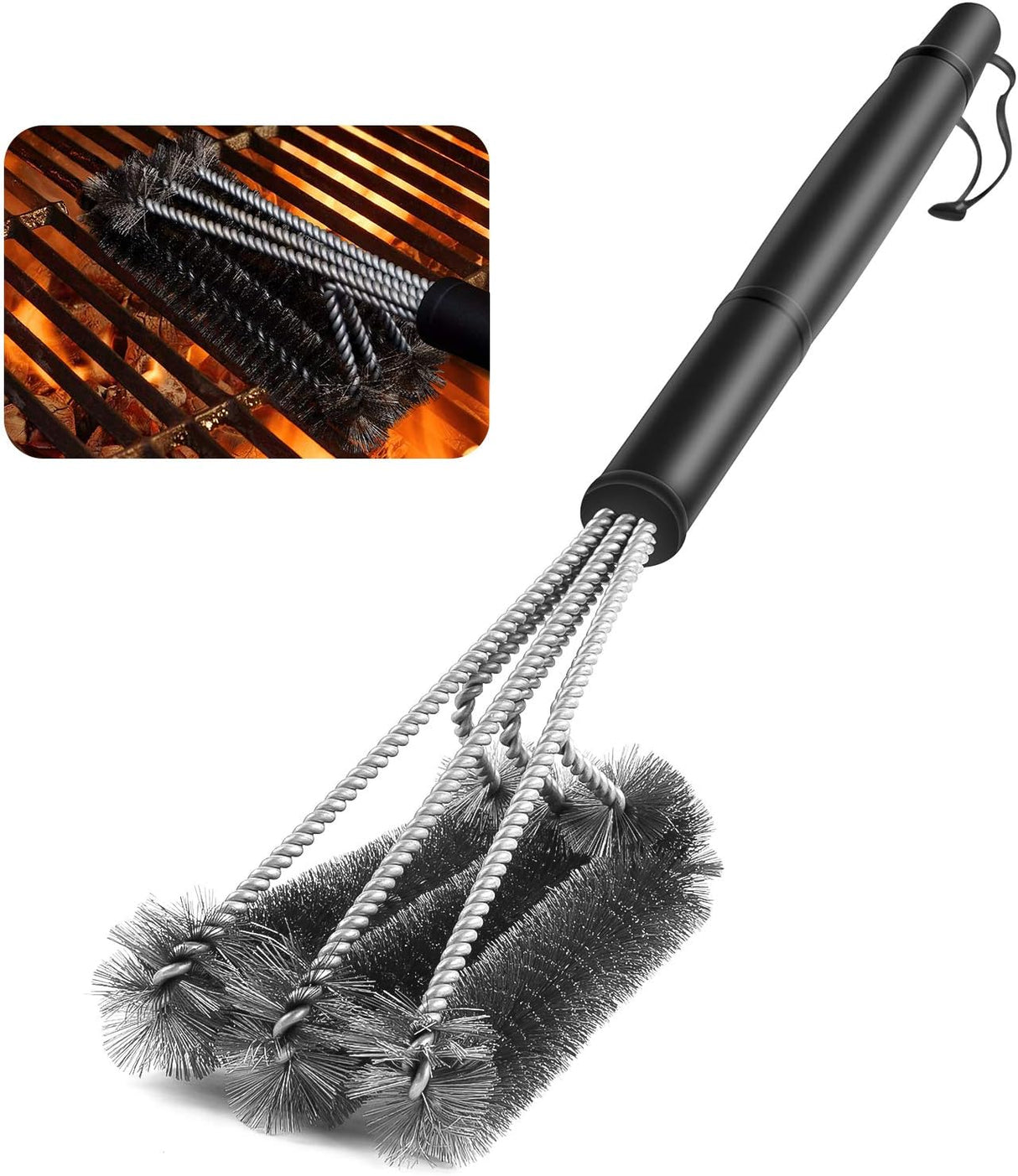 BBQ Grill Brush By GRILL CHIEF - 18 Inch - 3 Stainless Steel Brushes in 1 - Best Barbecue Cleaner Tools Accessories - Outdoor Kitchen Wire Bristles Cleaning Grates Parts Set to Handle Weber, Charbroil, Gas, Electric, Porcelain, Infrared Grills