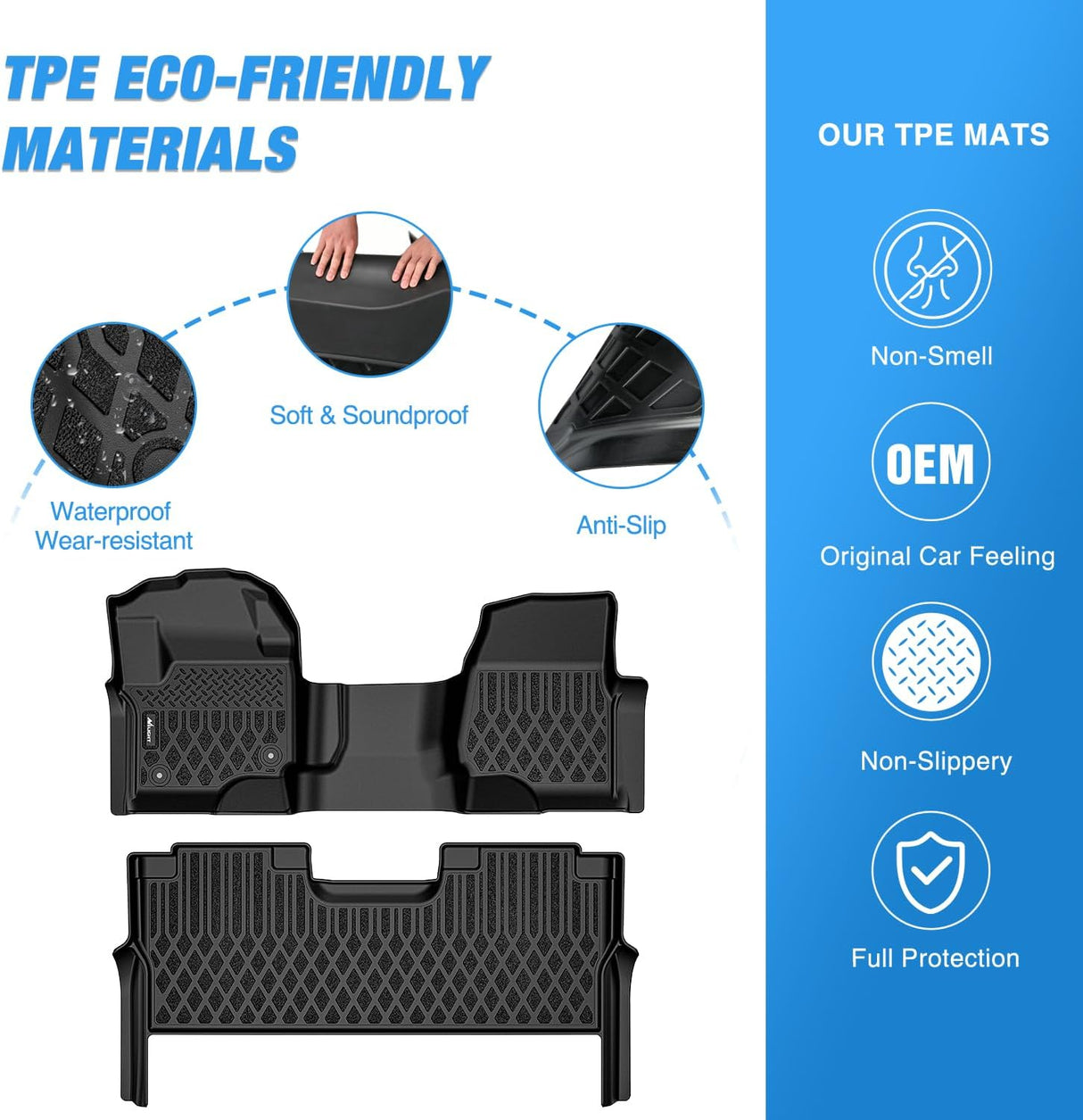 TPE Floor Mats for Ford F250 F350 F450 F550 Super Duty Crew Cab Bench Seat 2017 2018 2019 2020 2021 2022 2023 2024 2025 2026 All Weather Custom Fit Heavy Duty Floor Liners