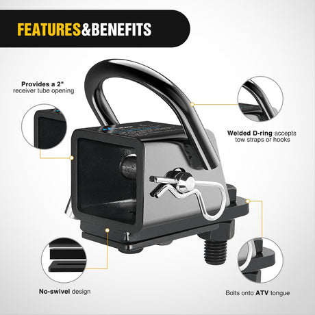 3 in 1 ATV UTV Multi Hitch Mount with 2 Inch Receiver 1-7/8 inch Ball Hitch Rated 2000 LBS Winch Strap Loop Rated 5000 LBS