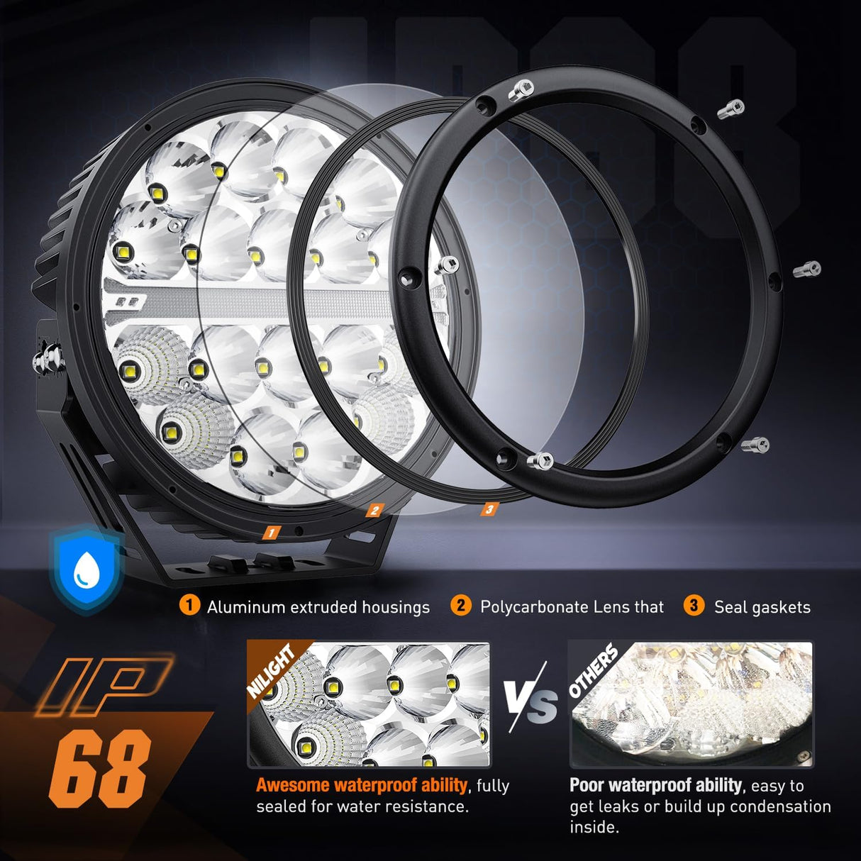 LED Offroad Driving Lights with Amber DRL 2PCS 7 Inch Round 90W IP68 Spot Flood Combo Work Light Bar with 12 AWG DT Connector Wiring Harness Kit for 4x4 Truck ATV UTV SUV