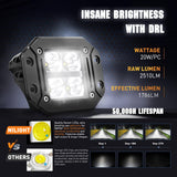 Flush Mount LED Pod Lights with Amber DRL 2PCS 4.8Inch Spot Beam 20W 2510LM Backup Reverse Offroad Driving Light w/ 16AWG Wiring kit for4x4 Truck SUV Jeep
