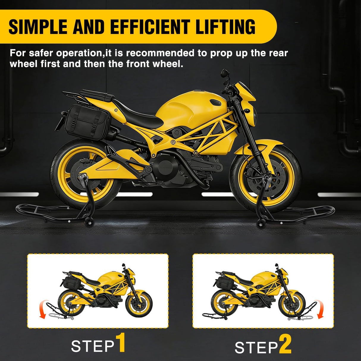 Universal Motorcycle Stand Lift 850lbs Front Rear Combo Stand Lift Stand Front Wheel Fork Stand Rear U+L Fork Swingarm Spool Stand for Most Yamaha Honda Kawasaki Suzuki Motorcycles
