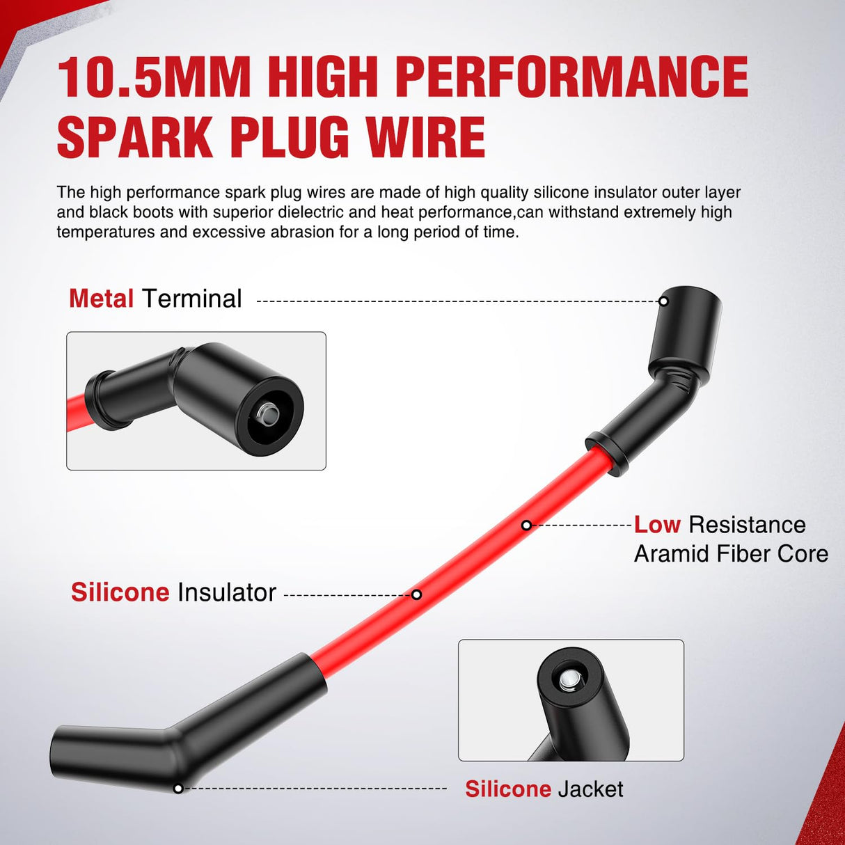 Spark Plug Wire 10.5 mm High Performance Ignition Wire Replacement for LSx LS1 LS2 LS3 LS6 LS7