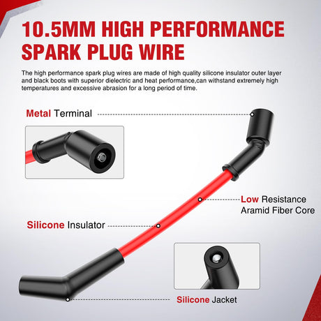 Spark Plug Wire 10.5 mm High Performance Ignition Wire Replacement for LSx LS1 LS2 LS3 LS6 LS7