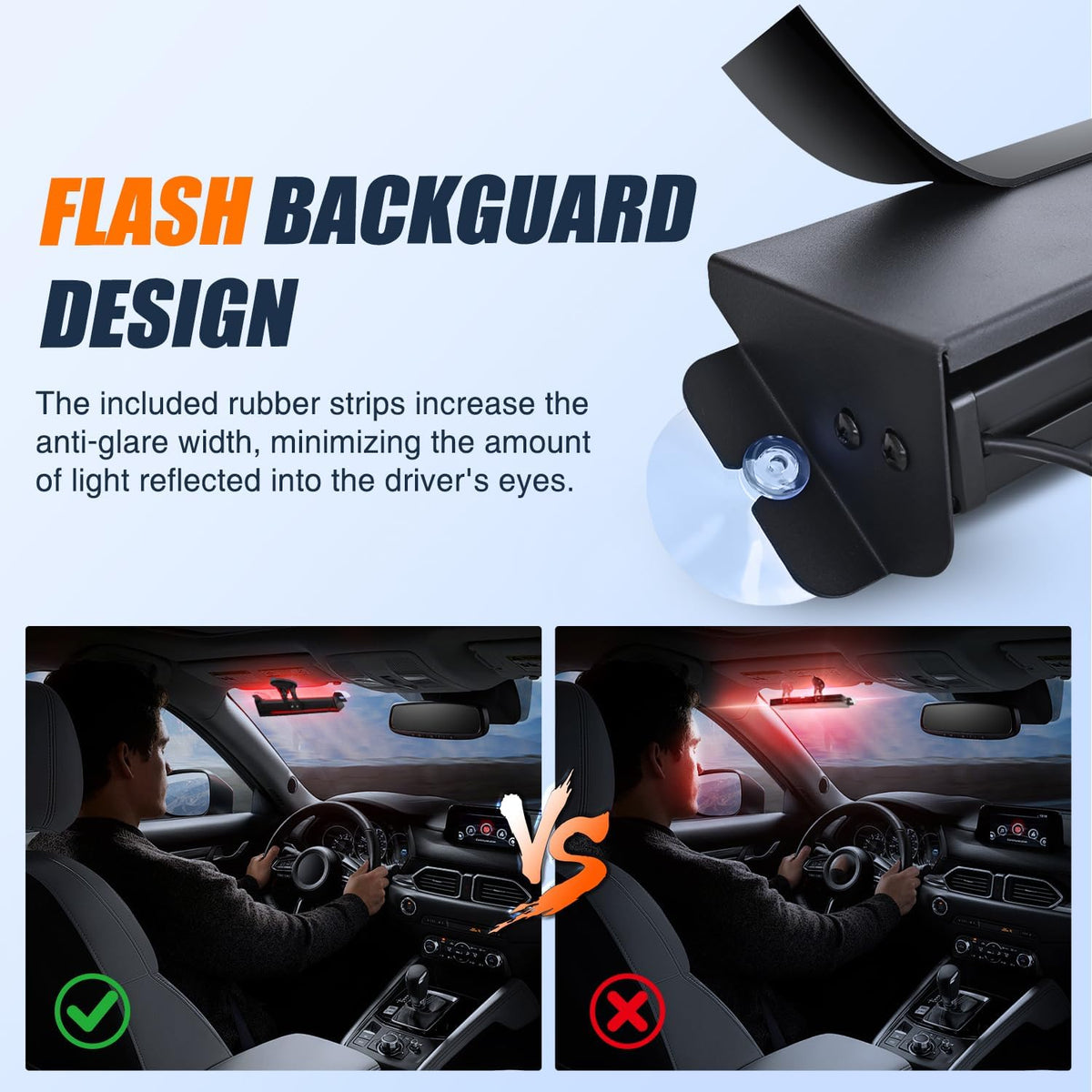 8LED Red Traffic Advisor Strobe Light Bar Hazard Safety | with Vacuum Suction Emergency Dash Warning Flashing Lights Front/Rear Windshield Visor for Truck Police Construction Vehicles
