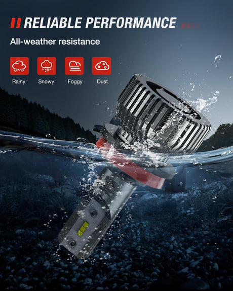 H7 LED Bulbs, 600% Brighter 1:1 Mini Size Halogen Replacement, 6500K Cool White LED Fog Lights, IP67 Waterproof, 2-Pack