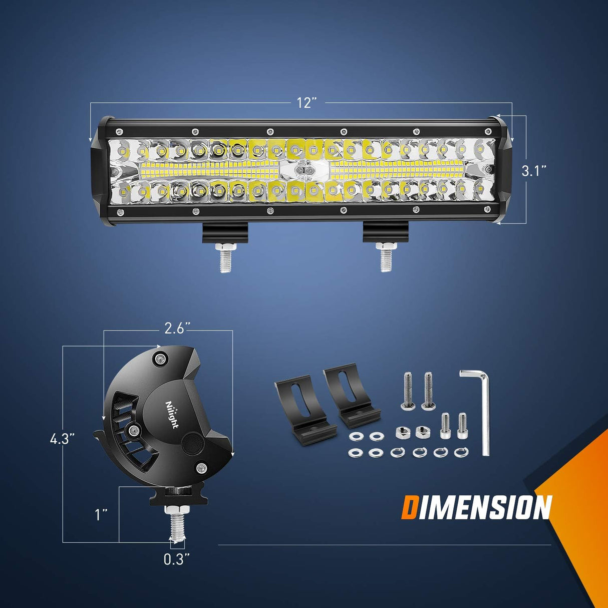 LED Light Bar 12 Inch 300W 4Pcs 4 Inch 60W Spot Flood Pods Off Road Driving Fog Work Lighting for Truck Tractor Pickup Boat SUV ATV UTV Car 4x4 Van Camper Motorcycle Dirt Bike Golf Cart