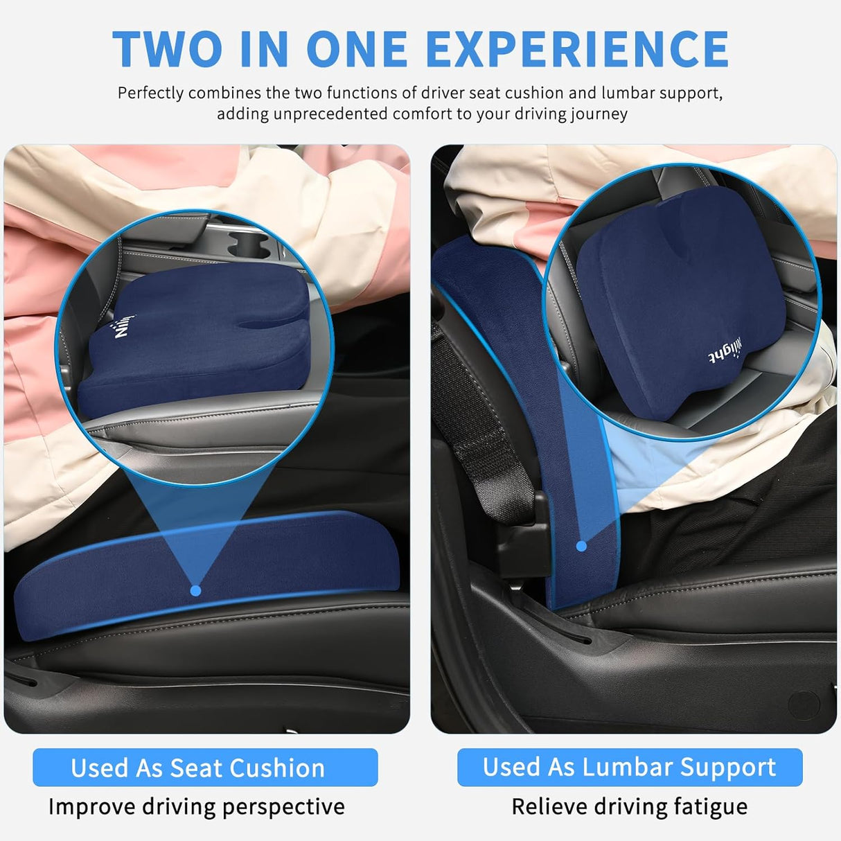 Car Seat Cushion Blue Velvet Gel Memory Foam Seats Soft and Comfortable Suitable for Daily Life and Driving Relieves Sciatica and Tailbone Pain Improves Drive Vision