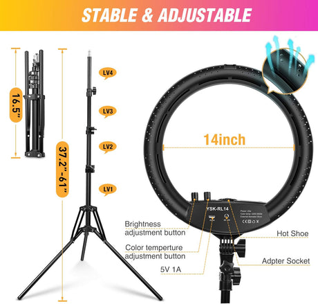 Ring Light with Tripod Stand, 14 Inch LED Ringlight Kit with Phone Holder Adjustable Color Temperature Circle Lighting, Led Photo Beauty Ring Lights for Camera for Vlog, Makeup, Video Shooting