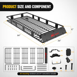 84 Inch x 39 Inch x 6 Inch Universal Roof Rack Cargo Basket Heavy-Duty 250LBS Capacity Rooftop Cargo Carrier with Cargo Net Ratchet Straps Luggage Holder for SUV Truck Vehicle