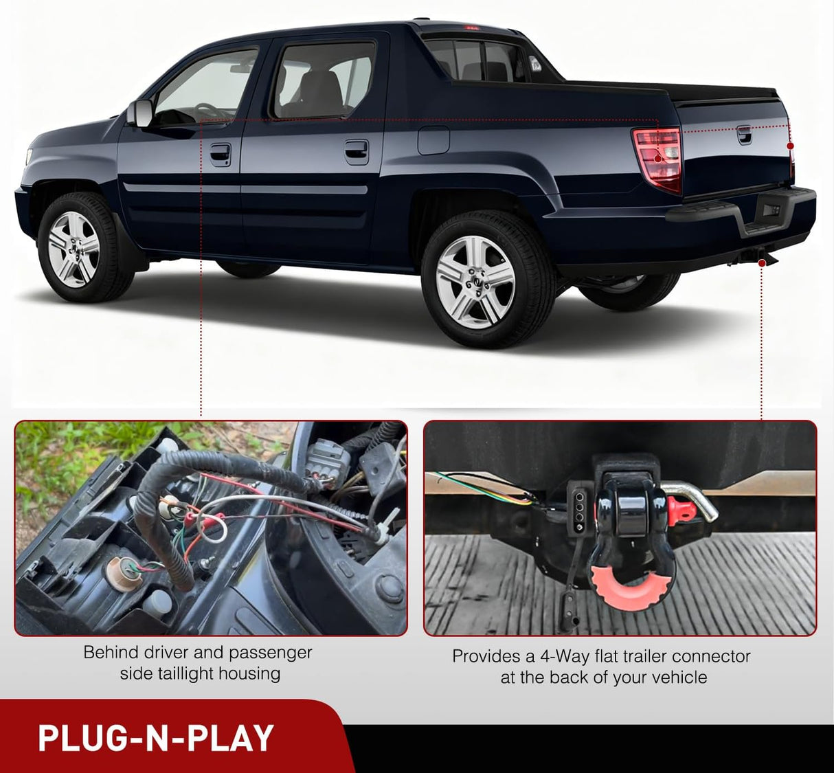 4 Pin Trailer Wiring Harness Kit 55585 Vehicle Standard 4 Way Connector Custom for 2006 2007 2008 2009 2010 2011 2012 2013 2014 Honda Ridgeline Simple Fit Hitch