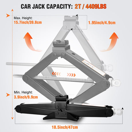 Scissor Jack for Car 2 Ton (4409 lbs), Heavy Duty Steel Scissor Lift Jack Car Kit with Crank Handle for Sedan SUV MPV Tire Changing, 3.9 Inch-15.7 Inch Lifting Range Portable Small Jack, Black