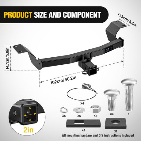 Class 3 Trailer Hitch Compatible with Honda CR-V 2017-2026, 2 Inch Receiver, Multi-Fit Tow Hitch for Ball Mount Cargo Carrier Bike Rack Tow Hook, Black Powder Coated