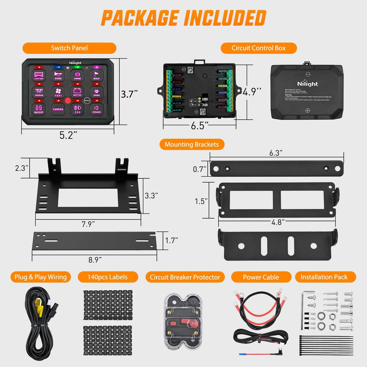 12 Gang Switch Panel Circuit Control Relay System APP RGB Backlight Fuse Wiring Harness Toggle Momentary Strobe Flash Modes Automatic Dimmable 12V 24V for Car Truck Camper SUV