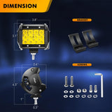 2PCS 4 Inch Amber LED Pods 36W Triple Row Flood Light Bar Fog Light 3600LM Driving Lighting with 16AWG Off Road Wiring Harness-2 Leads for Truck Golf Cart SUV ATV UTV Boat, Clear,Yellow (Auto-650)