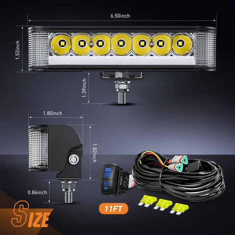 Side Shooter LED Light Pods with Amber DRL 6.5 Inch 2089LM Spot Flood Combo Offroad Driving Auxiliary Lights w/ 16AWG Wiring Kit for Truck ATV UTV Jeep