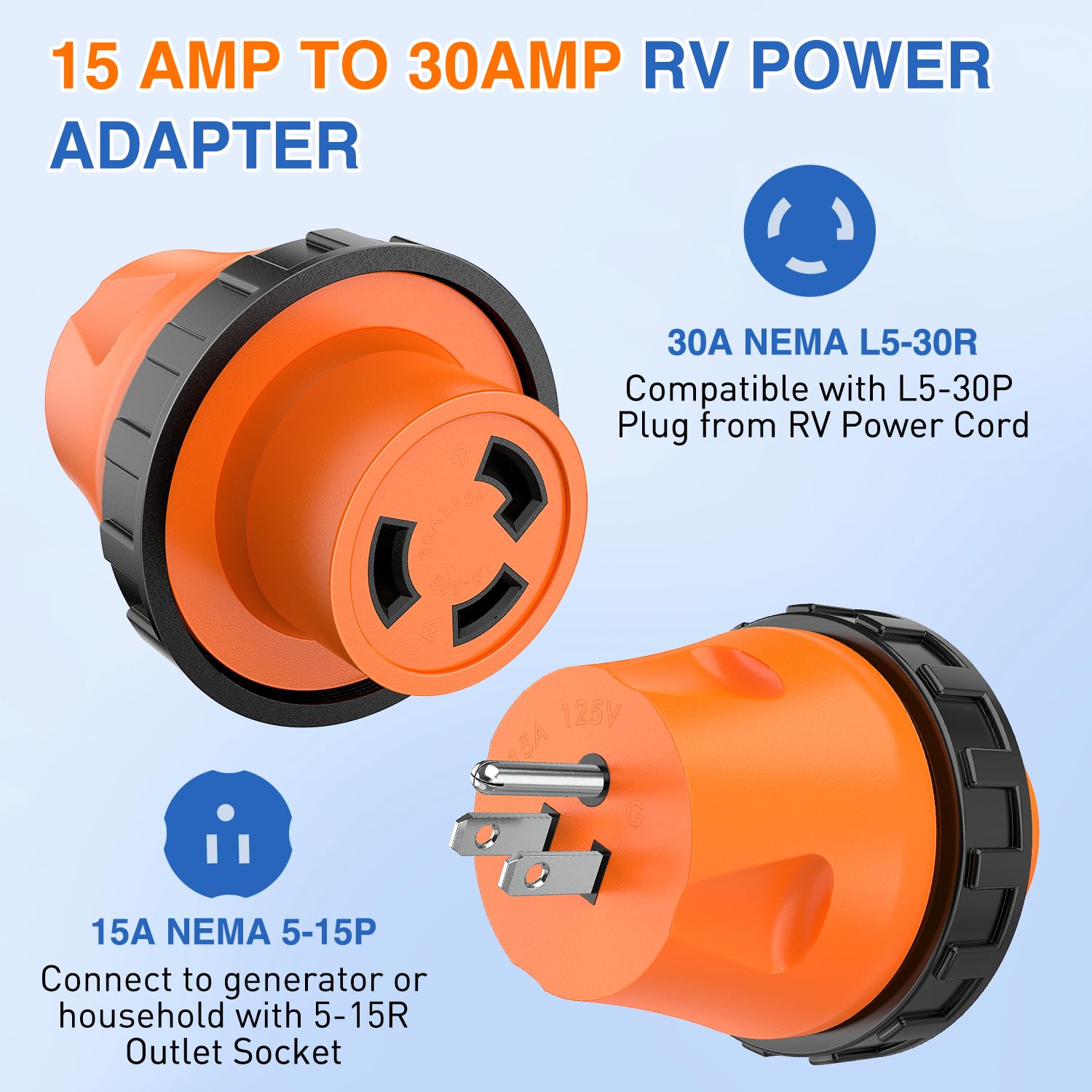 15Amp Male to 30Amp Twist Lock Female Power Adapter Nilight
