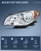 Headlight Assembly Compatible with 2008-2012 Chevy Malibu | 2008-2012 Chevy Malibu 4 Door Halogen Factory Headlamp Chrome Housing Amber Reflector Headlamp