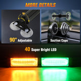 40LED Amber Green Emergency Strobe Traffic Advisor Light Bar with Suction Cups Dash Safety Warning Hazard Flashing Lights Interior Front/Rear Windshield for Trucks Construction Vehicles