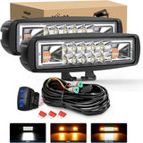 LED Light Pods 2PCS 6 Inch 60W Amber White 3 Lighting Modes Fog Lights Spot Flood Combo Beam with Dual Control 18AWG Wiring Harness for Truck Pickup Golf Cart UTV ATV SUV Boat 4x4 Car