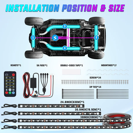 Led Light Strip 4Pcs Golf Cart Underglow Light Kit for EZGO Yamaha Club Car