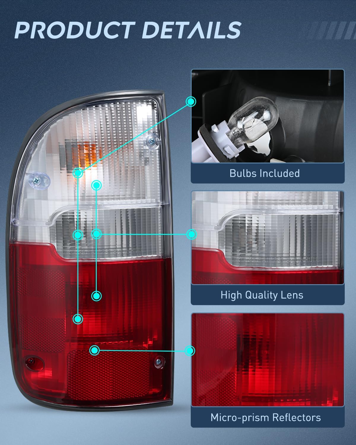Taillight Assembly Compatible with 1995 1996 1997 1998 1999 2000 Toyota Tacoma Rear Tail Light Lamp Replacement OE Style Driver Side