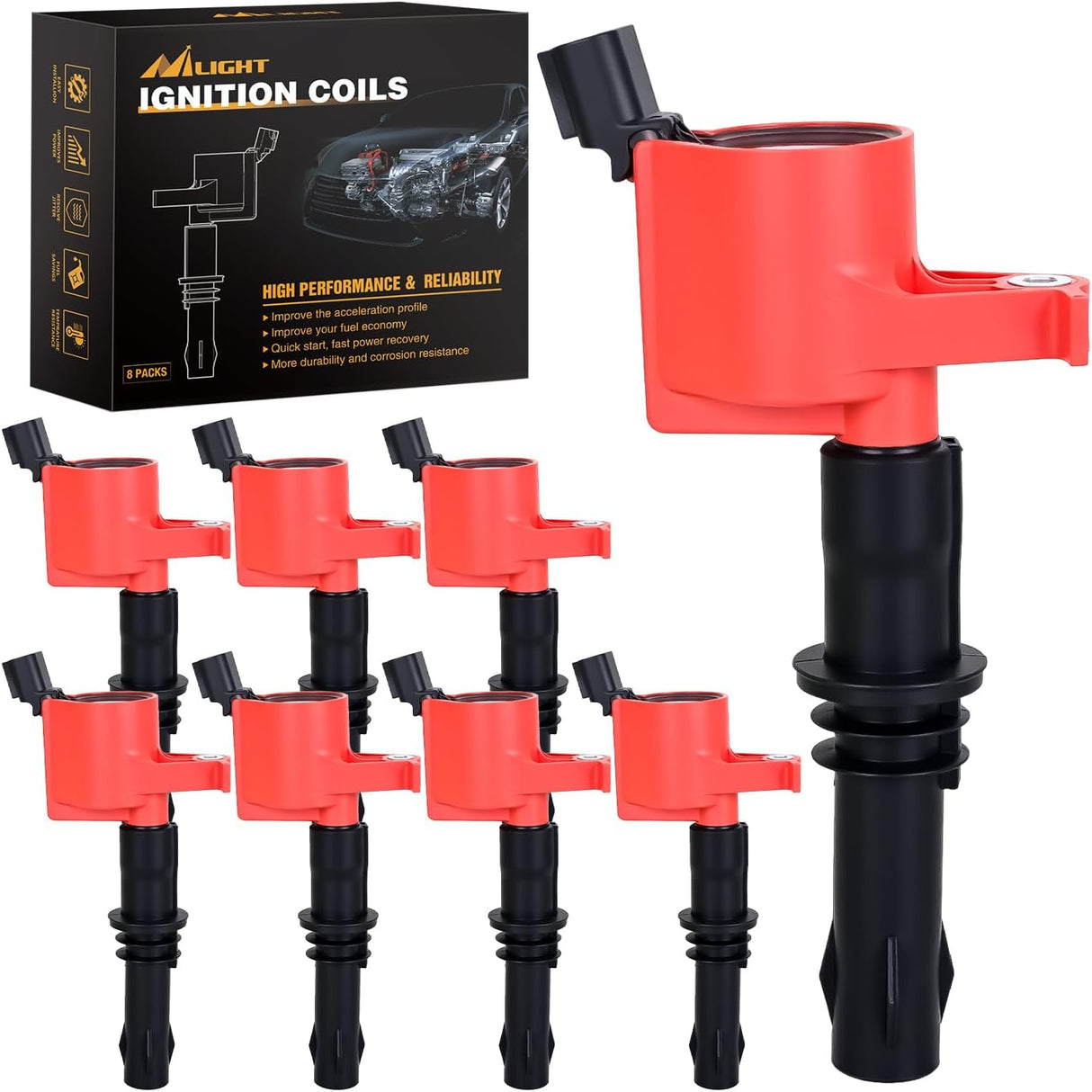 Ignition Coil Pack DG511 Fit for Ford F150 F250 F350 Super Duty Expedition Explorer Lincoln Navigator Mark Mercury 1999 2000 2001-2008 4.6L 5.4L V8 V10 OE# C1541 FD508 Ignition Coils Set of 8
