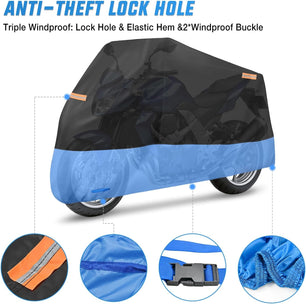 Motorcycle Cover with Lock-Hole Storage Bag & Protective Reflective Strip Fits up to 108