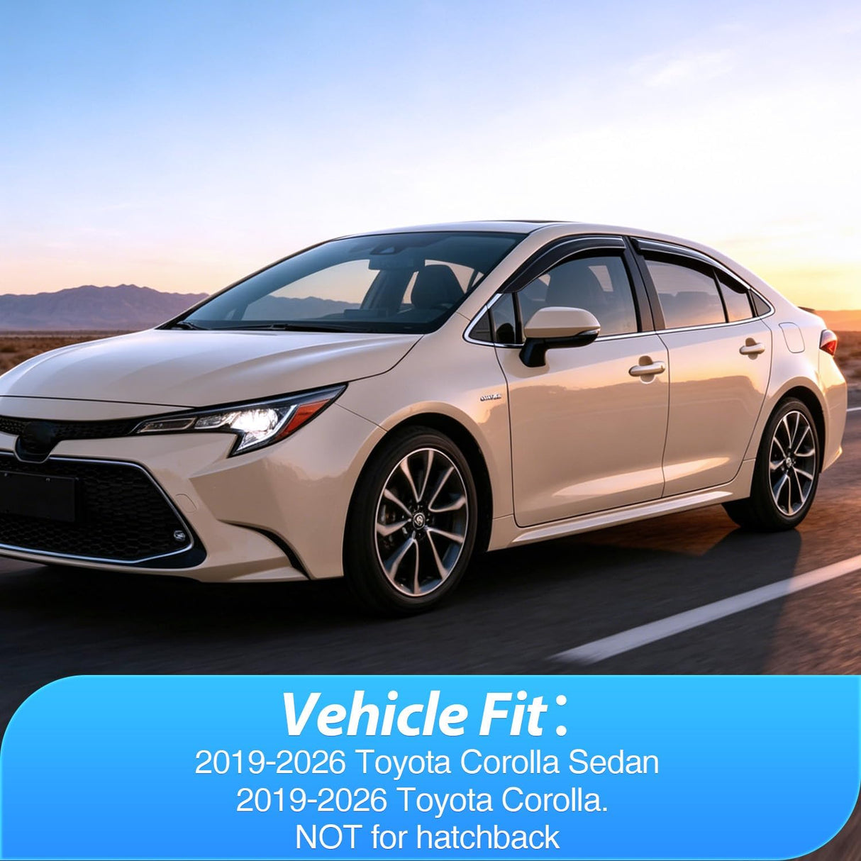 Tape-On Window Visors for Toyota Corolla Sedan 2019-2025 | Outside Mount Rain Guards Vent Visors Window Deflectors, Fresh Air Ventilation Rain & Sun Protection Smoke Tint, 4PCS