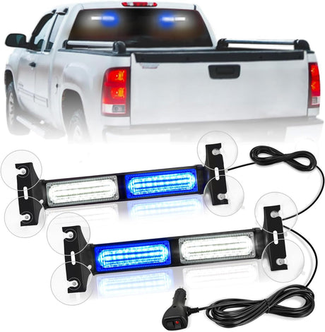 40LED Blue White Emergency Strobe Traffic Advisor Light Bar with Suction Cups Dash Safety Warning Hazard Flashing Lights Interior Front/Rear Windshield for Trucks Construction Vehicles