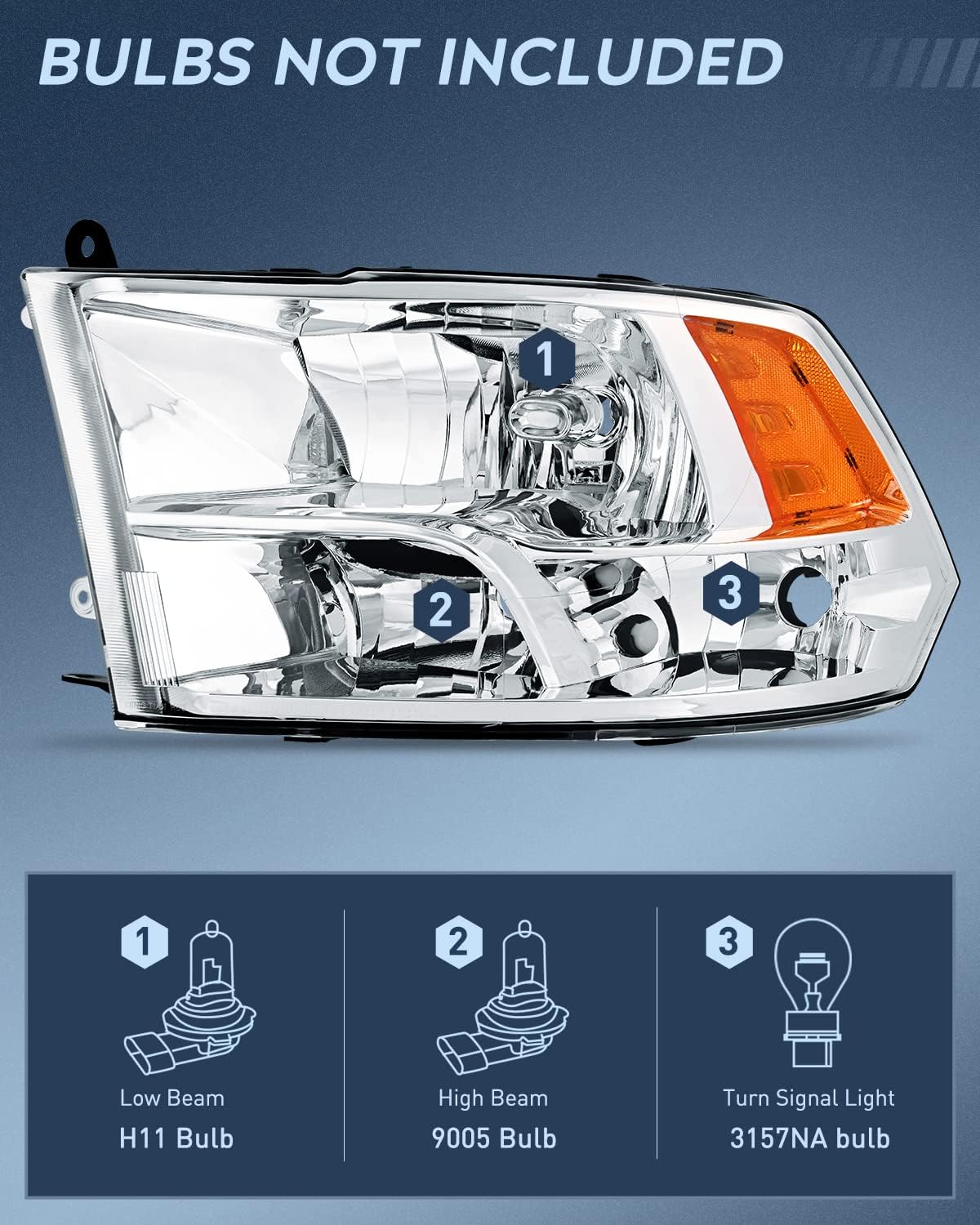 Headlight and Taillight Assembly Combo Compatible with 2009 2010 2011 2012 2013 2014 2015 2016 2017 2018 Dodge Ram for Quad Models Chrome Housing Amber Reflector with Red Housing Tail Light