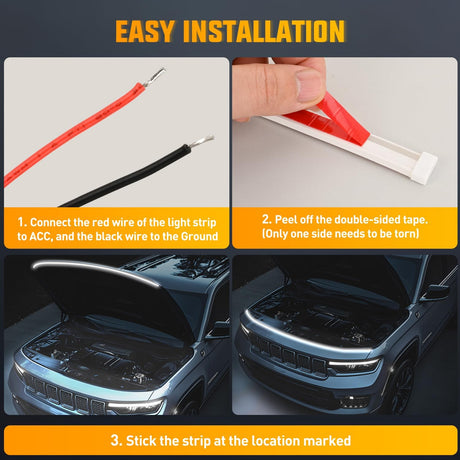 LED Hood Light Strip, 79Inch Flexible Car Hood Light Waterproof Dynamic Startup Daytime Running Light for Cars, SUVs, Trucks, White