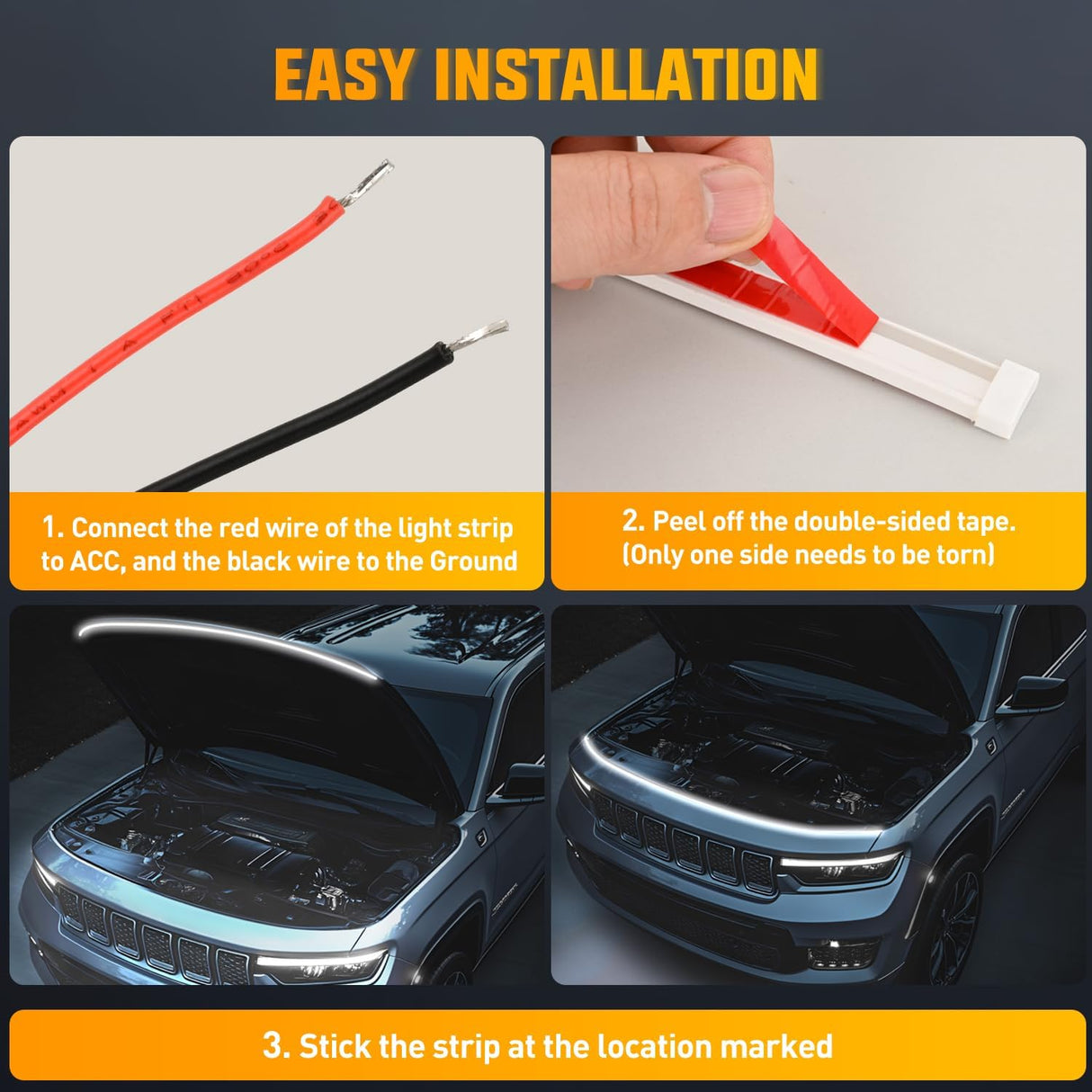LED Hood Light Strip, 70Inch Flexible Car Hood Light Waterproof Dynamic Startup Daytime Running Light for Cars, SUVs, Trucks, White