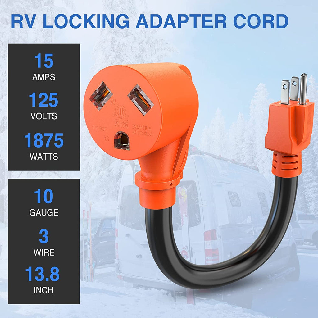 accessory Nilight RV Power Adapter Cord 15 Amp to 30 Amp Pure Copper Heavy Duty 10 Gauge Wire ETL Listed 5-15P to TT-30R 15M/30F Weatherproof Cord for RV Camper Caravan Van Trailer, 2 Years Warranty