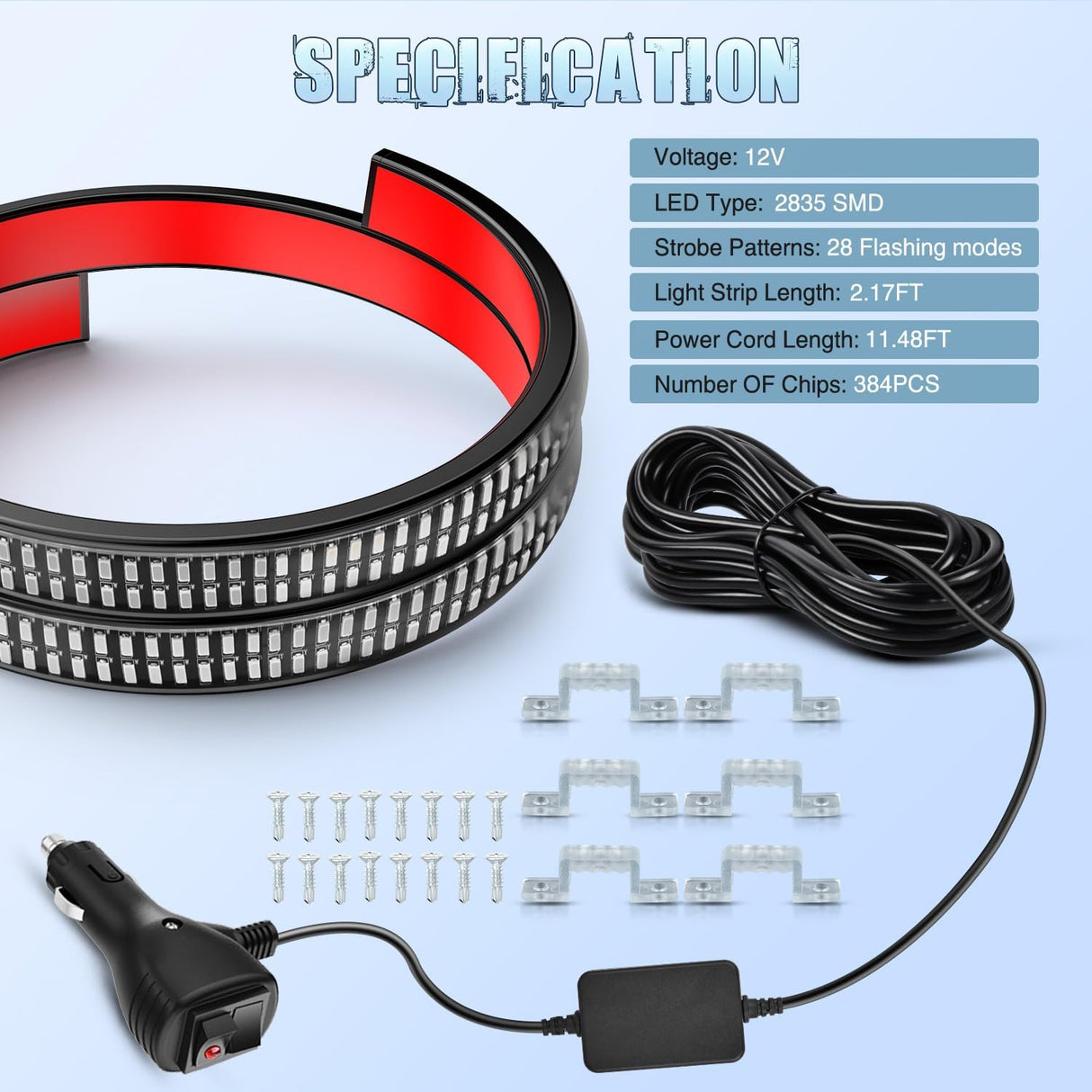 2PCS 24 inch Truck Grille Strobe Lights Strip 384 LED Emergency Light Blue Flexible Side Flashing Warning Caution Safety Waterproof Lighting Kit for Trucks Tow Plow Construction Vehicles