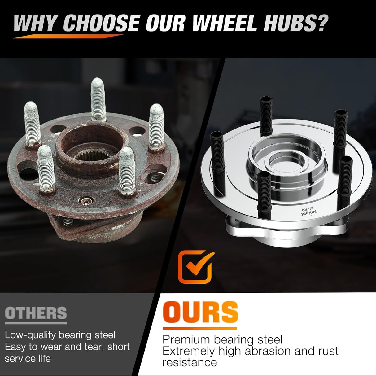 Rear Wheel Hub and Bearing Assembly for Dodge Grand Caravan 2008 2009 2010 2011 2012, Chrysler Town & Country 2008-2012, VW Routan 2009-2012, 5 Lugs w/ABS-512360 2Pack