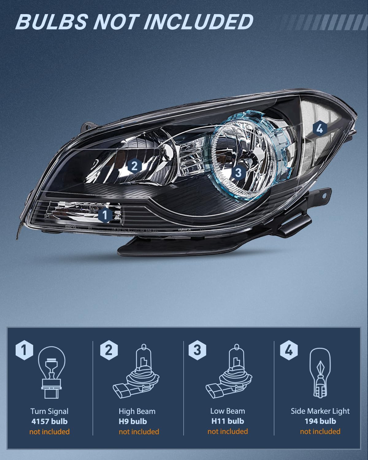 Headlight Assembly Compatible with 2008-2012 Chevy Malibu | 2008-2012 Chevy Malibu 4 Door Halogen Factory Headlamp Black Housing Clear Reflector Headlamp