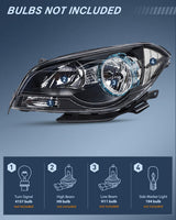 Headlight Assembly Compatible with 2008-2012 Chevy Malibu | 2008-2012 Chevy Malibu 4 Door Halogen Factory Headlamp Black Housing Clear Reflector Headlamp
