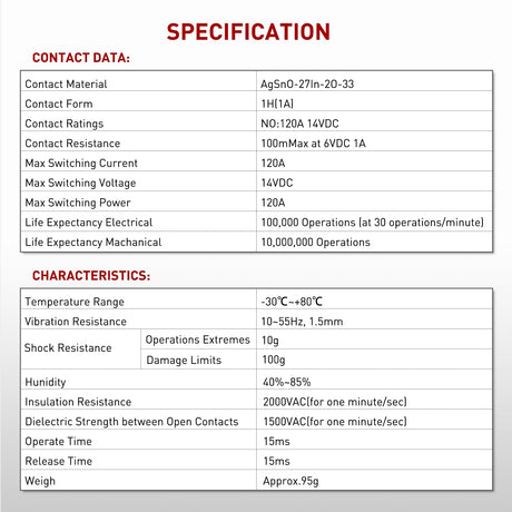 120A Starter Relay 4 Pin Split Relays Switch 12V Continuous Heavy Duty SPST High Current 4 Terminal Car Starter On Off Control for Automotive Car Truck RV Camper