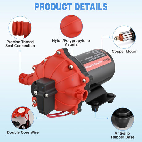 RV Water Pump 12v Camper Water Pump 7.0 GPM 70 PSI with Pressure Switch Strainer Heavy Duty Diaphragm Pump 12 Volt DC Upgrade Self-Priming Low Noice for RV Marine Yacht Caravan Camper Trailer