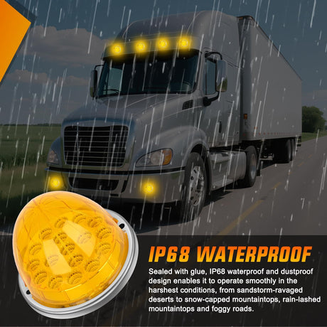Watermelon Light 17 LED Triple Function 2PCS Amber Lens Stainless Steel Bezel Marker Clearance Strobe Turn Signal Lights 4 Plug IP68 Waterproof for Trailer Truck Pickup Camper RV ATV UTV Boat