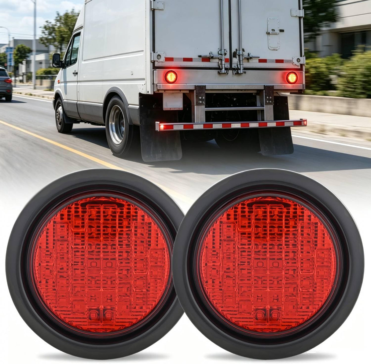Trailer Tail Lights 2PCS 4Inch Round 40LED Red Stop Brake | Surface Mount Grommet IP67 Waterproof Marker Clearance Turn Signal Running Taillights for Trailer Truck Pickup Camper RV Bus