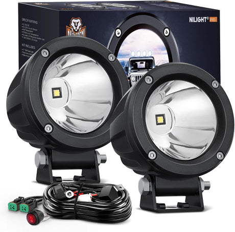 LED Light Pods 2 PCS 3 Inch Spot Round Offroad Driving Auxiliary Fog Lights 1065LM Built-in EMC w/18AWG DT Wiring Harness Kit for Motorcycle SUV ATV Truck Boat